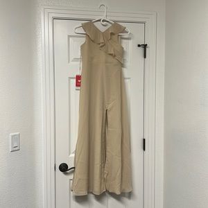 A-line V-Neck Floor-Length Chiffon Junior Bridesmaid Dress With Ruffles